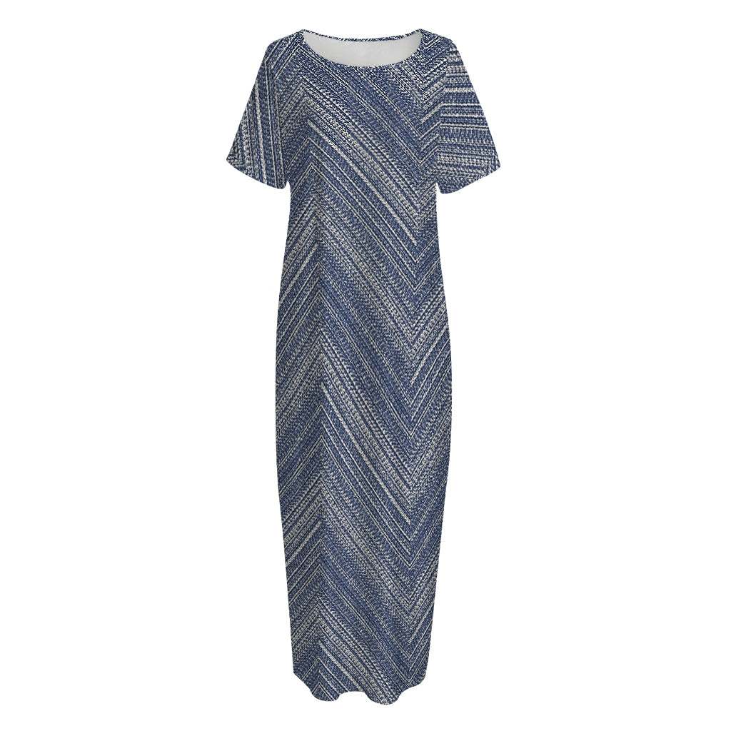 Native Denim Jeans Pattern Print Short Sleeve Long Nightdress
