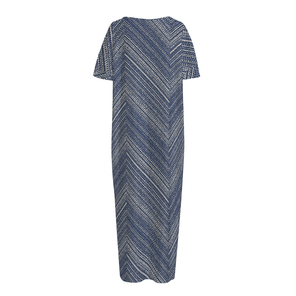 Native Denim Jeans Pattern Print Short Sleeve Long Nightdress