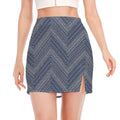 Native Denim Jeans Pattern Print Side Slit Mini Skirt