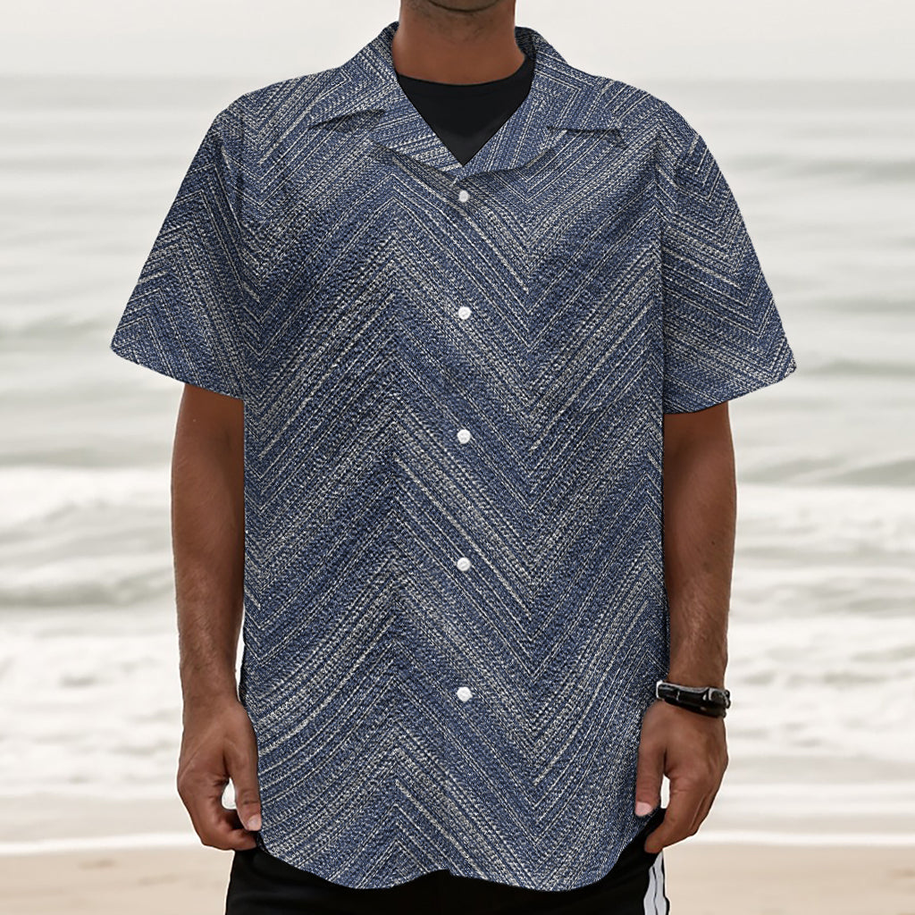 Native Denim Jeans Pattern Print Textured Short Sleeve Shirt