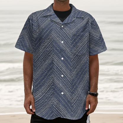 Native Denim Jeans Pattern Print Textured Short Sleeve Shirt