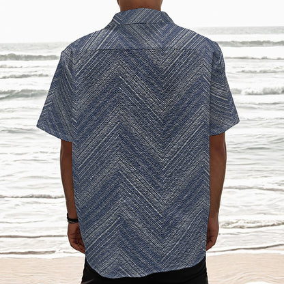 Native Denim Jeans Pattern Print Textured Short Sleeve Shirt