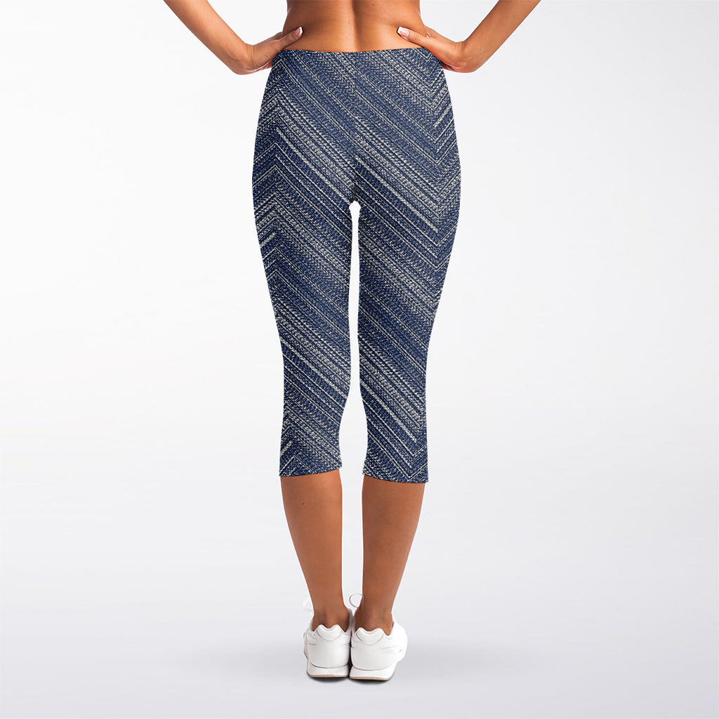 Native Denim Jeans Pattern Print Women's Capri Leggings