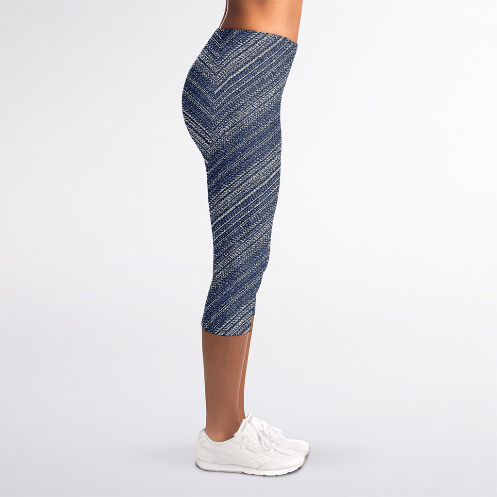 Native Denim Jeans Pattern Print Women's Capri Leggings