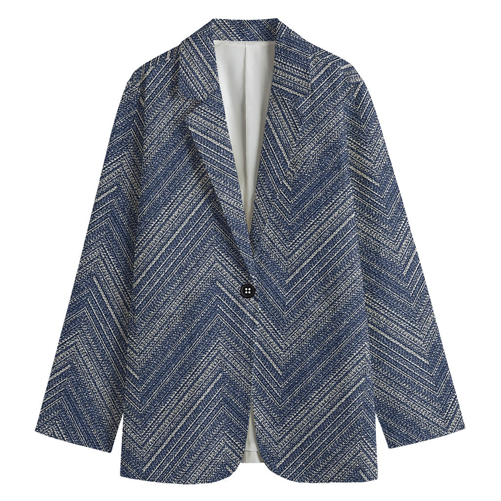 Native Denim Jeans Pattern Print Women's Cotton Blazer