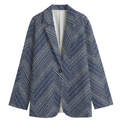 Native Denim Jeans Pattern Print Women's Cotton Blazer