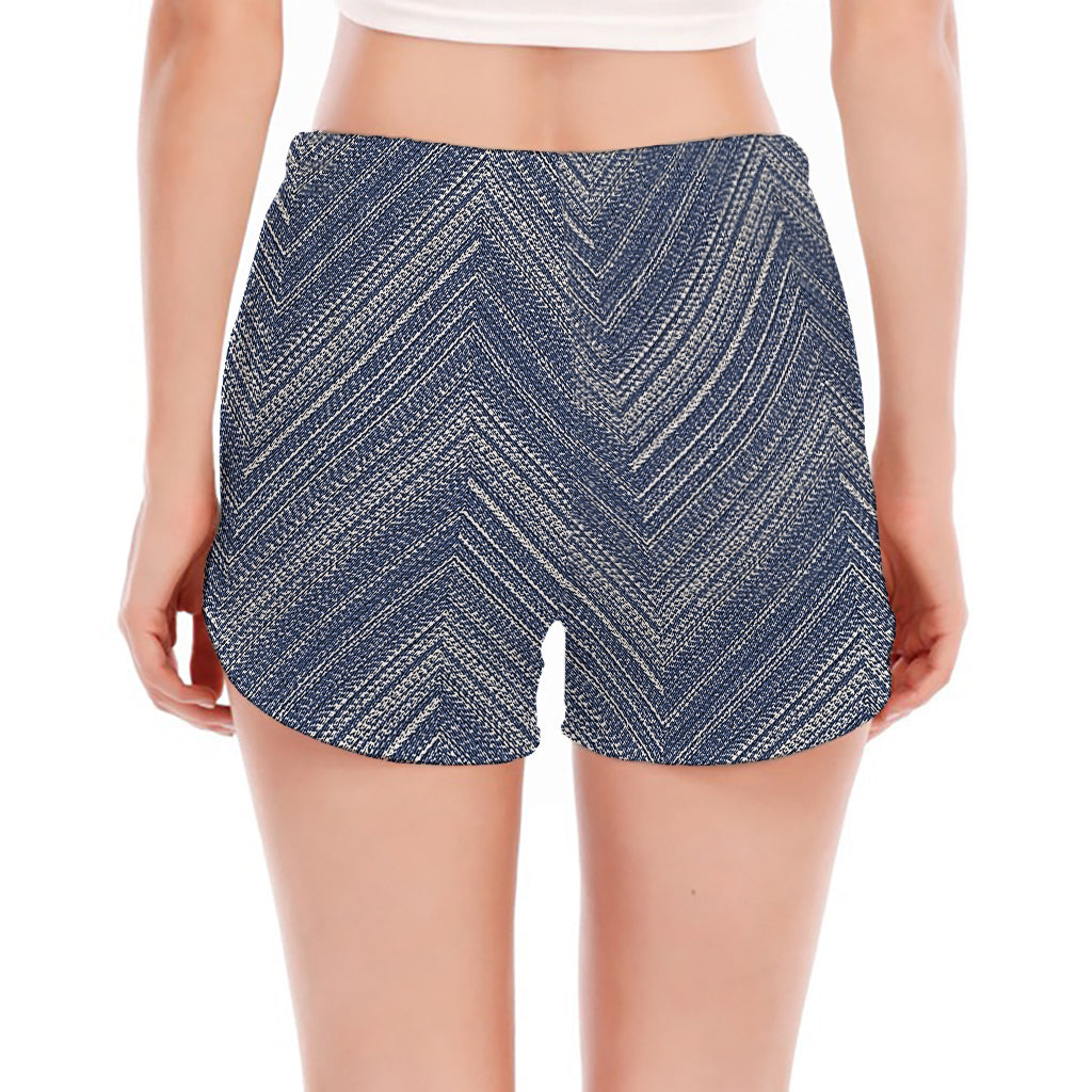 Native Denim Jeans Pattern Print Women's Split Running Shorts