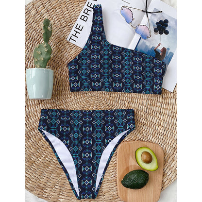 Native Ethnic Pattern Print One Shoulder Bikini Top