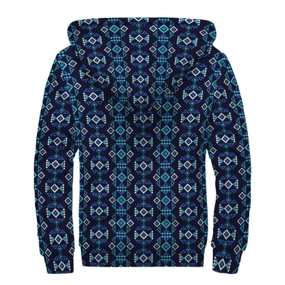 Native Ethnic Pattern Print Sherpa Lined Zip Up Hoodie