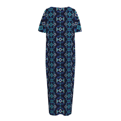Native Ethnic Pattern Print Short Sleeve Long Nightdress