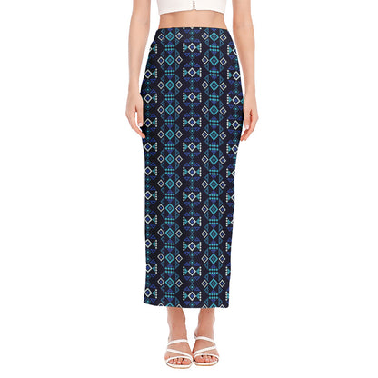 Native Ethnic Pattern Print Side Slit Maxi Skirt