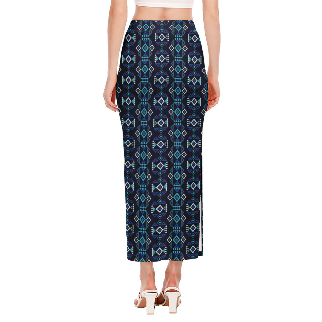 Native Ethnic Pattern Print Side Slit Maxi Skirt