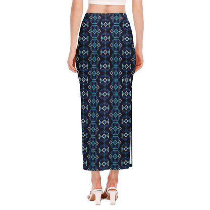 Native Ethnic Pattern Print Side Slit Maxi Skirt