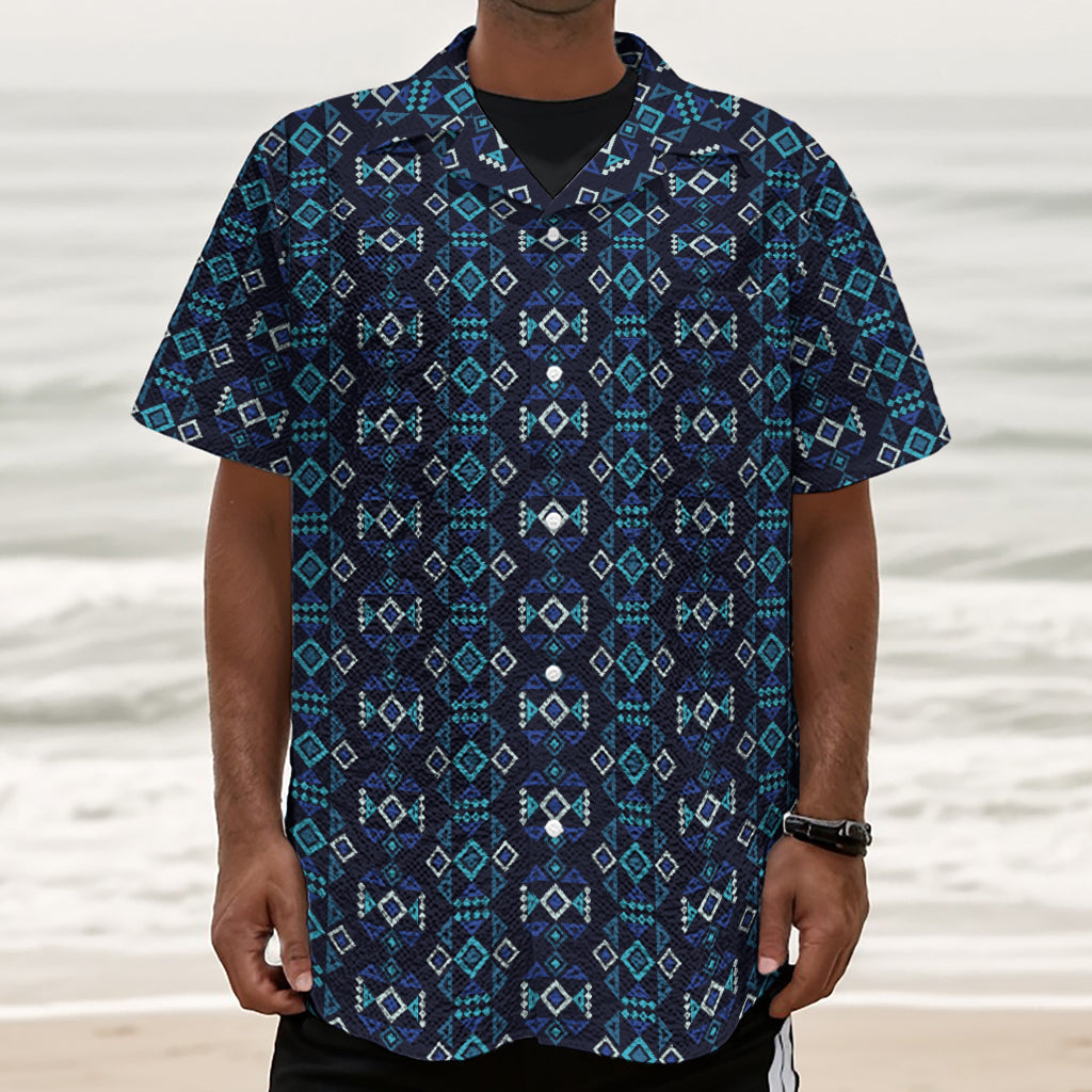 Native Ethnic Pattern Print Textured Short Sleeve Shirt