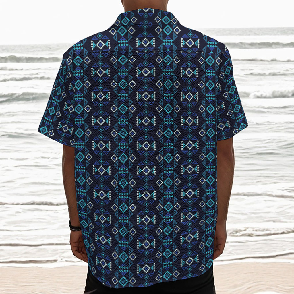 Native Ethnic Pattern Print Textured Short Sleeve Shirt
