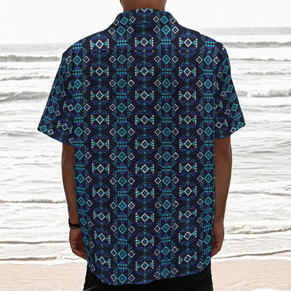 Native Ethnic Pattern Print Textured Short Sleeve Shirt