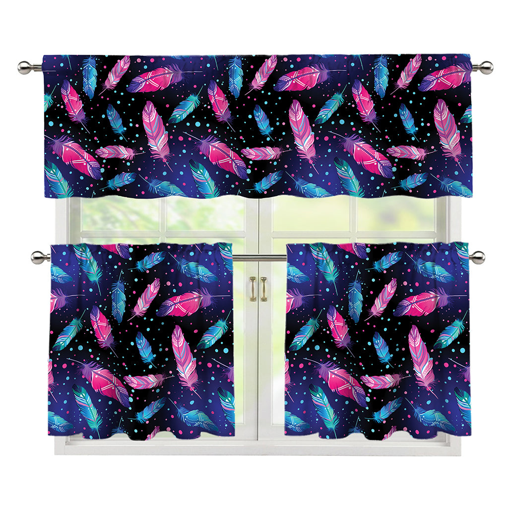 Native Feather Pattern Print 3 Piece Kitchen Curtains