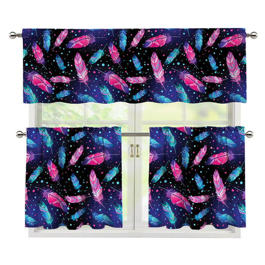 Native Feather Pattern Print 3 Piece Kitchen Curtains