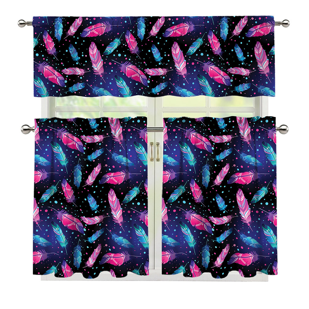 Native Feather Pattern Print 3 Piece Kitchen Curtains