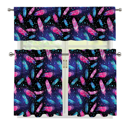 Native Feather Pattern Print 3 Piece Kitchen Curtains