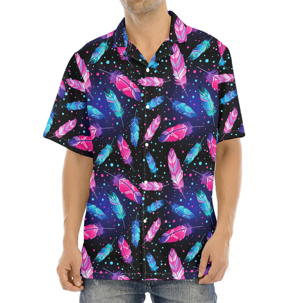 Native Feather Pattern Print Aloha Shirt