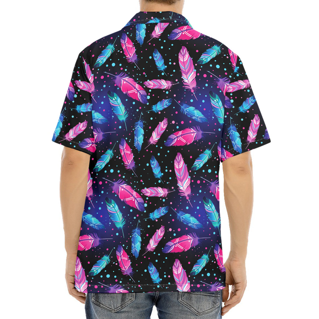 Native Feather Pattern Print Aloha Shirt