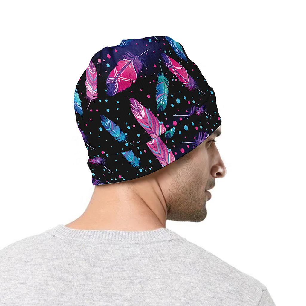 Native Feather Pattern Print Beanie