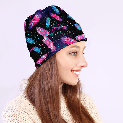 Native Feather Pattern Print Beanie