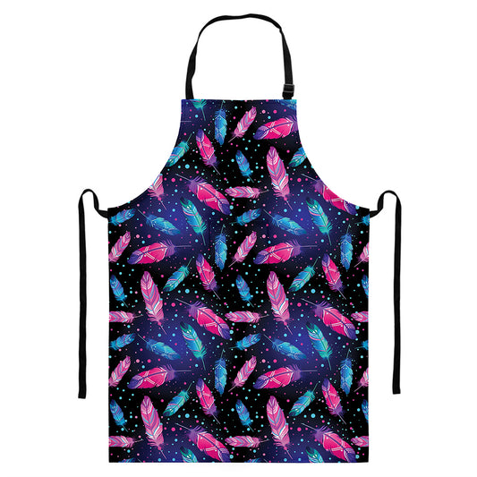 Native Feather Pattern Print Bib Apron With Pocket