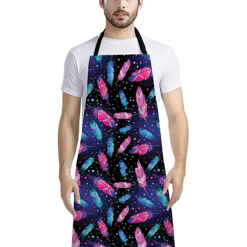 Native Feather Pattern Print Bib Apron With Pocket