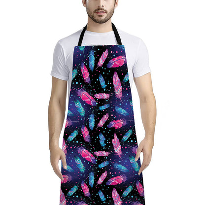 Native Feather Pattern Print Bib Apron With Pocket