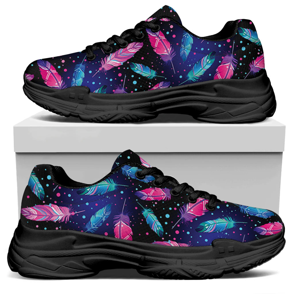 Native Feather Pattern Print Black Chunky Shoes