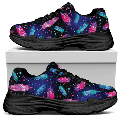 Native Feather Pattern Print Black Chunky Shoes
