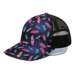Native Feather Pattern Print Black Mesh Trucker Cap