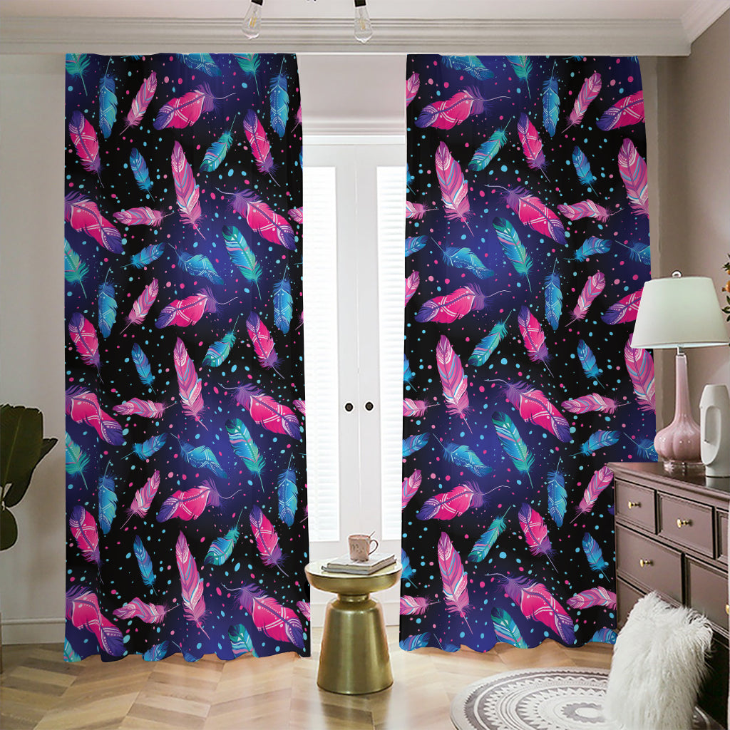 Native Feather Pattern Print Blackout Pencil Pleat Curtains
