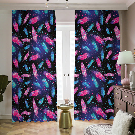 Native Feather Pattern Print Blackout Pencil Pleat Curtains