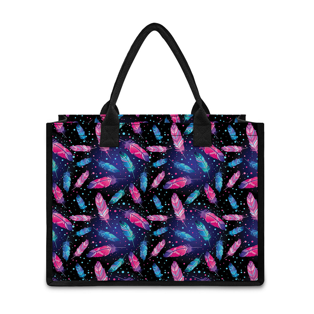 Native Feather Pattern Print Canvas Tote Bag