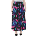 Native Feather Pattern Print Chiffon Maxi Skirt