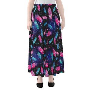 Native Feather Pattern Print Chiffon Maxi Skirt