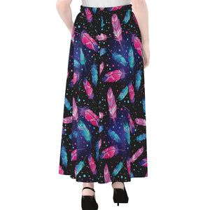 Native Feather Pattern Print Chiffon Maxi Skirt