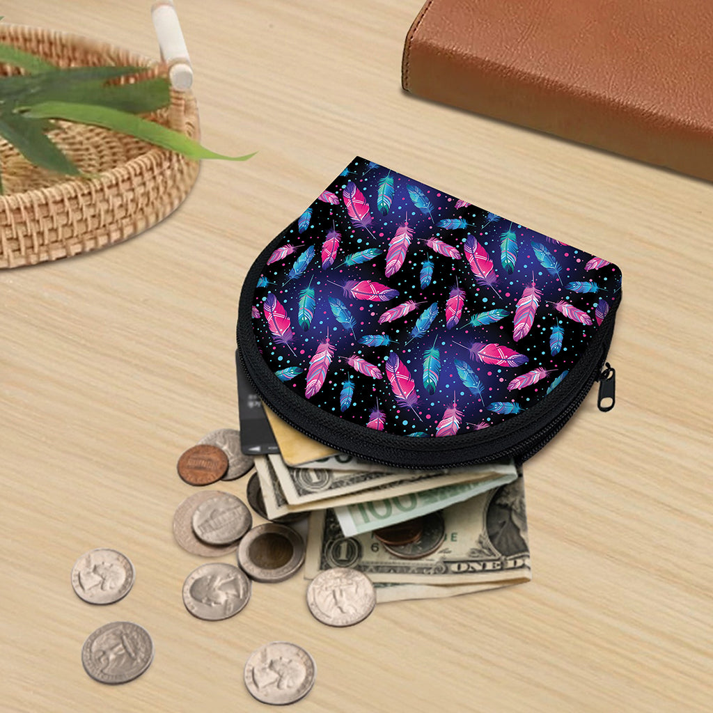 Native Feather Pattern Print Coin Purse