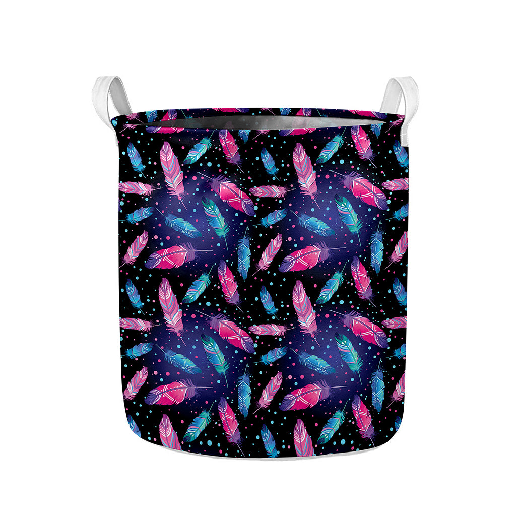 Native Feather Pattern Print Collapsible Laundry Basket