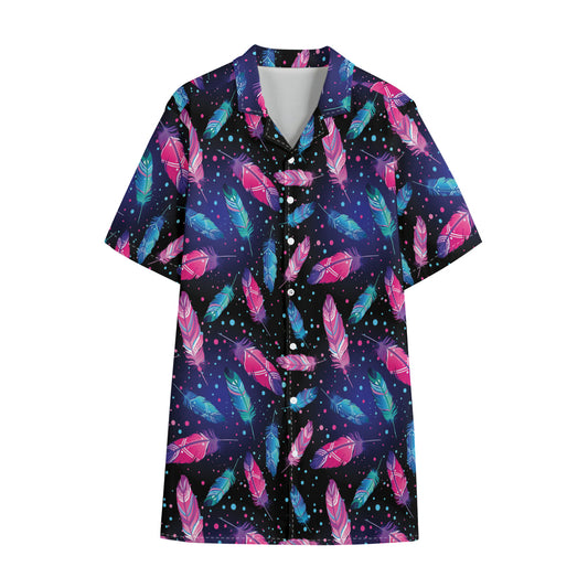 Native Feather Pattern Print Cotton Hawaiian Shirt