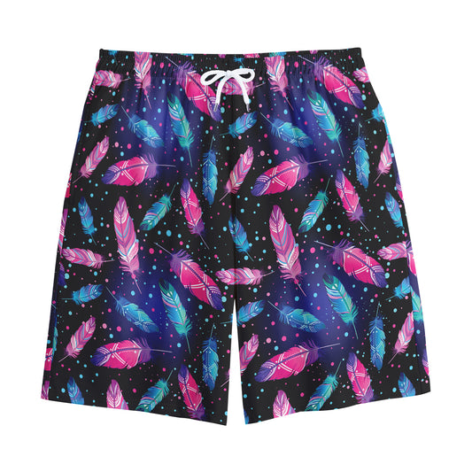 Native Feather Pattern Print Cotton Shorts