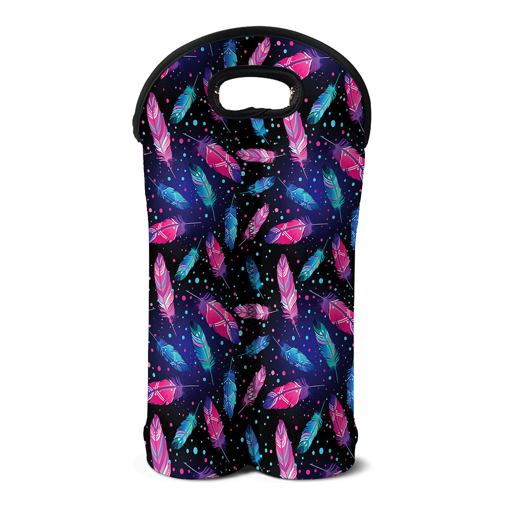 Native Feather Pattern Print Double Neoprene Wine Tote