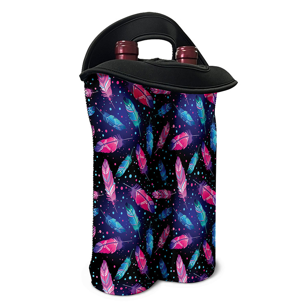 Native Feather Pattern Print Double Neoprene Wine Tote