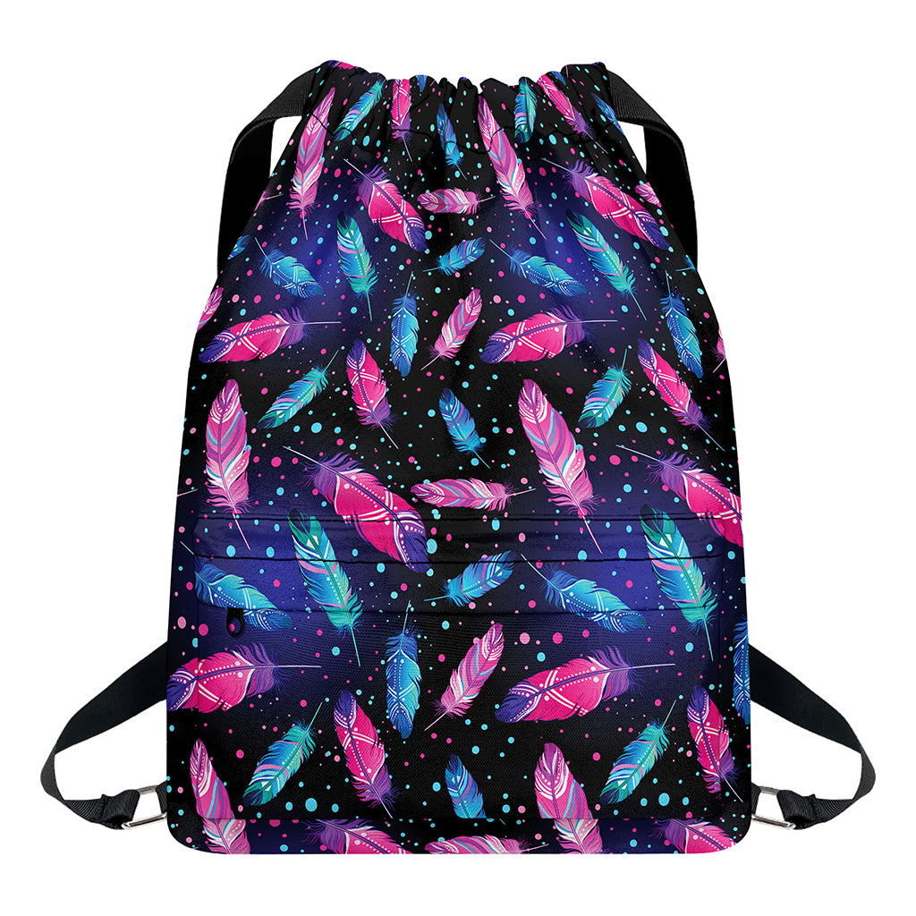 Native Feather Pattern Print Drawstring Backpack