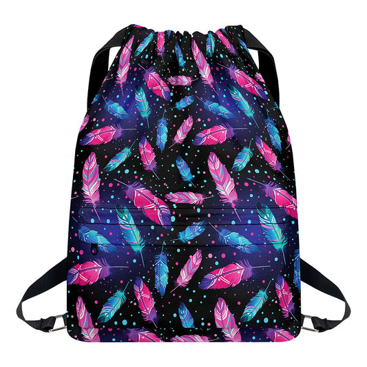 Native Feather Pattern Print Drawstring Backpack