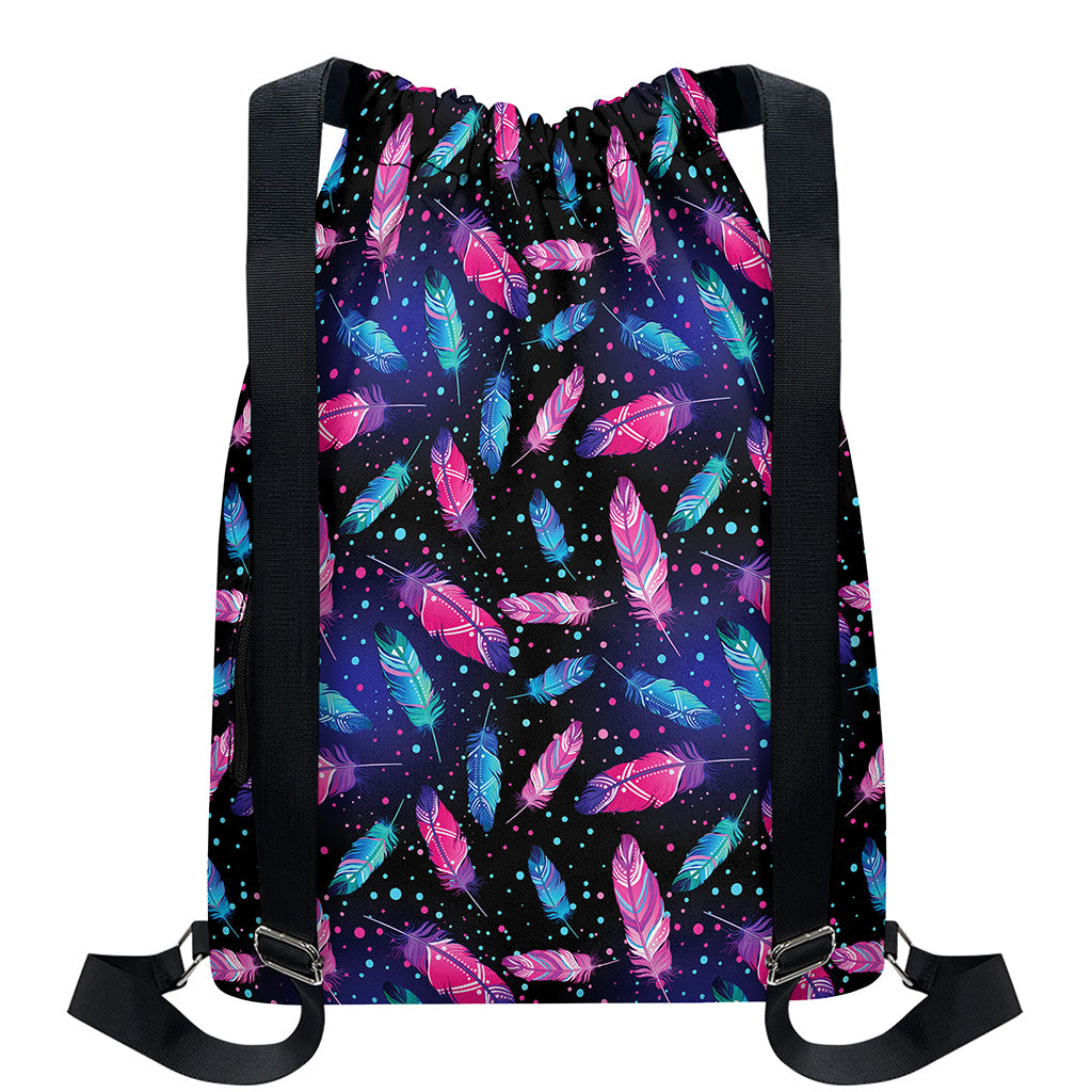 Native Feather Pattern Print Drawstring Backpack