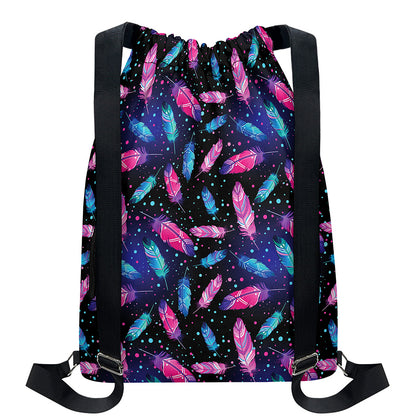 Native Feather Pattern Print Drawstring Backpack